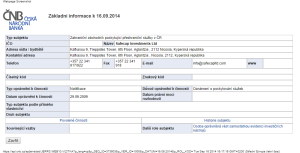 Licence brokera TopOption v databázi ČNB