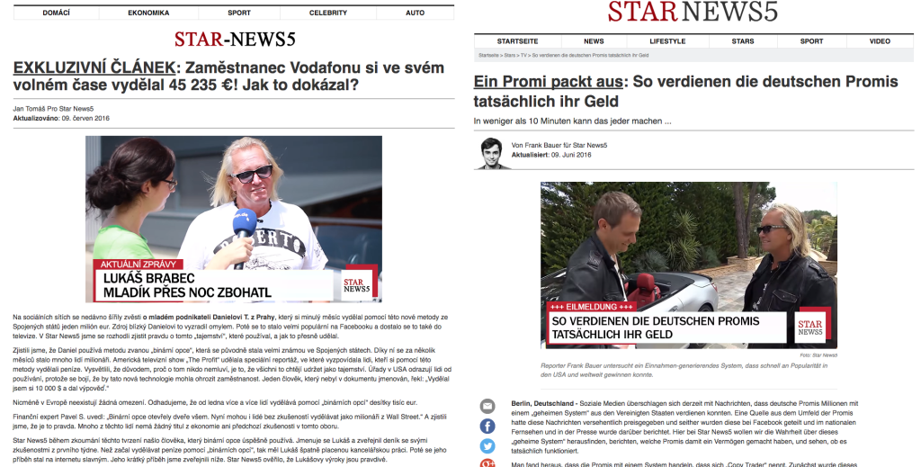 Web StarNews5.com je kopií německého podvodu